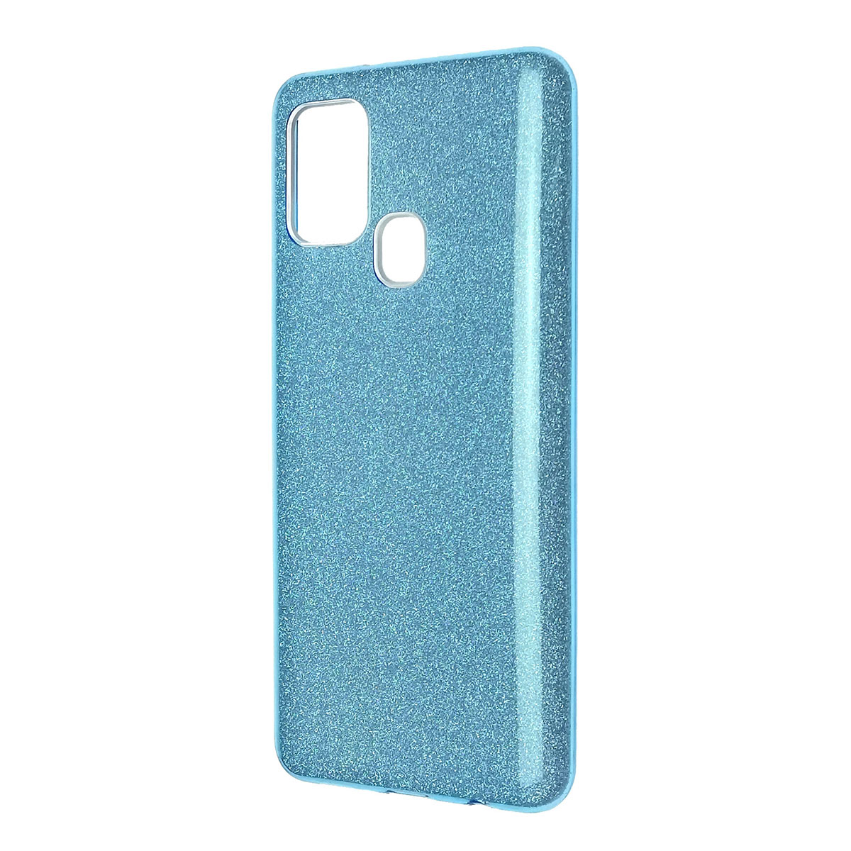 Чехол накладка Shine для SAMSUNG Galaxy A21S (SM-A217), силикон, блестки, цвет голубой.