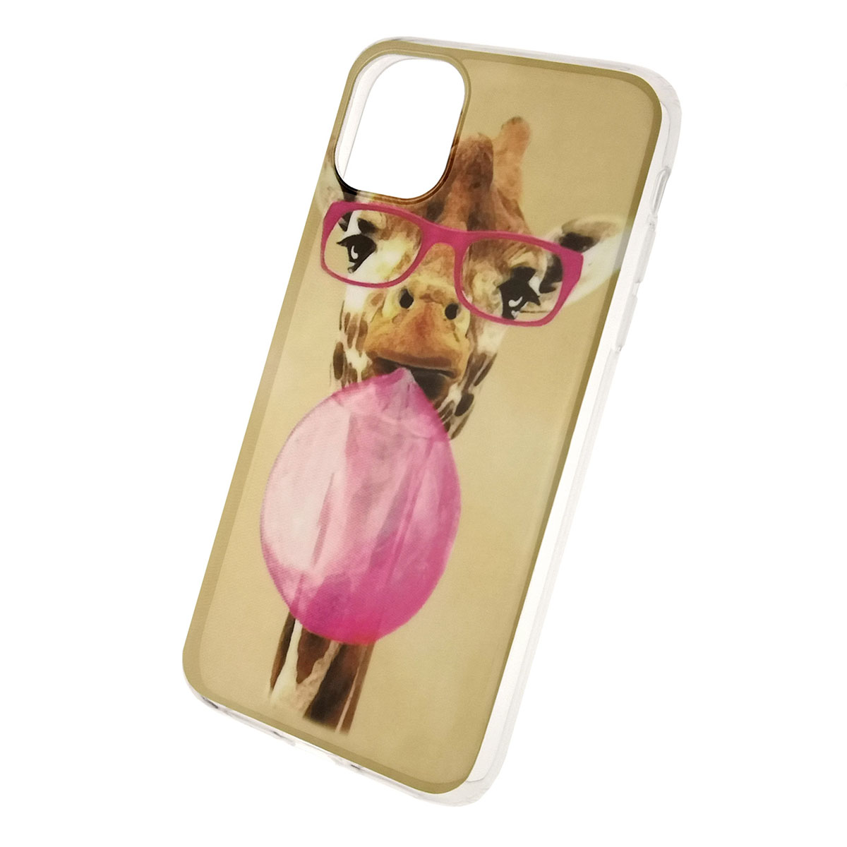 Чехол накладка для APPLE iPhone 11 2019, силикон, рисунок жираф в очках.