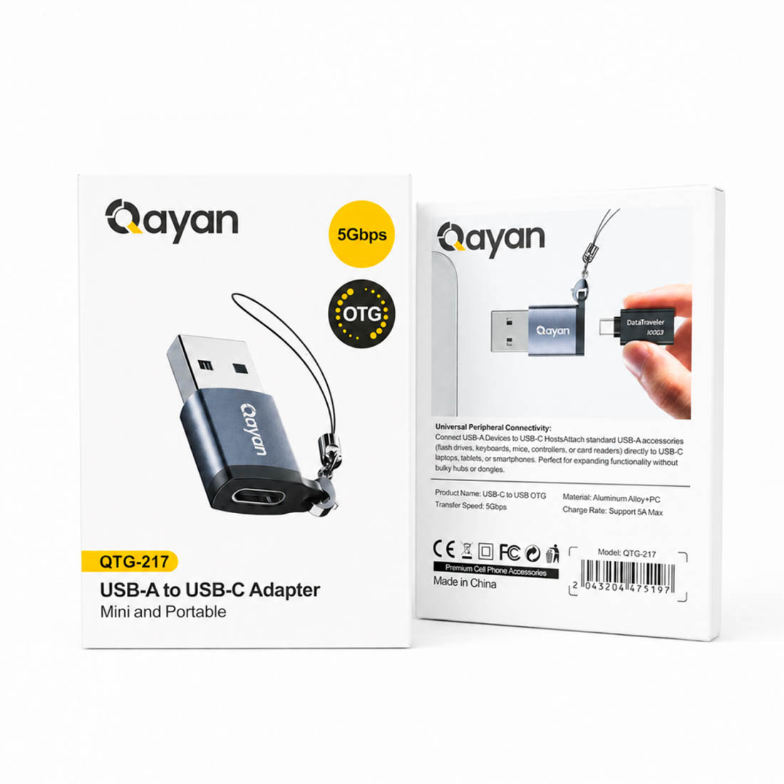 Адаптер, переходник OTG QAYAN QTG-217 USB Type C (мама) на USB A (папа), 5Gbps, цвет темно серебристый