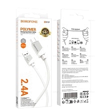 Кабель BOROFONE BX107 Excellent Micro USB, 2.4A, длина 1 метр, цвет белый Кабель BOROFONE BX107 Excellent Micro USB, 2.4A, длина 1 метр, цвет белый