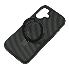 Чехол накладка Sky Armor с поддержкой MagSafe для APPLE iPhone 16, подставка, карбон, цвет черный