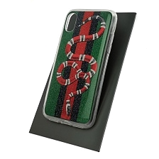 Чехол накладка для APPLE iPhone X, силикон, блестки, рисунок Гуччи