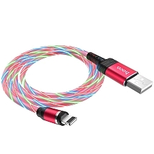 Магнитный зарядный кабель HOCO U90 APPLE Lightning 8 pin, LED подсветка, 2A, длина 1 метр, цвет красный