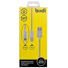 USB Дата-кабель "budi" для APPLE Lightning 8 pin, Micro USB, модель M8J175-GRY, цвет серый.