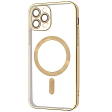 Чехол накладка FASHION CASE с поддержкой MagSafe для APPLE iPhone 12 Pro, силикон, защита камеры, цвет окантовки золотистый