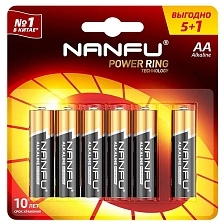 Батарейка NANFU LR6 AA, BL6, Alkaline, 1.5V