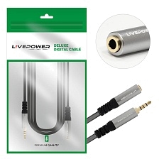 Кабель переходник аудио Live Power H229 Jack 3.5 (M) 4 pin - Jack 3.5 (F), длина 1.8 м, цвет черный