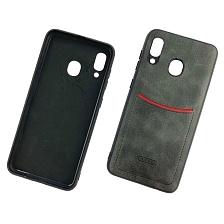 Чехол накладка ILEVEL для SAMSUNG Galaxy A20 2019 (SM-A205), A30 2019 (SM-A305), силикон, под кожу, визитница, цвет черный.