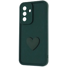 Чехол накладка для SAMSUNG Galaxy A56, силикон, 3D сердце, защита камеры, бортики, цвет темно зеленый