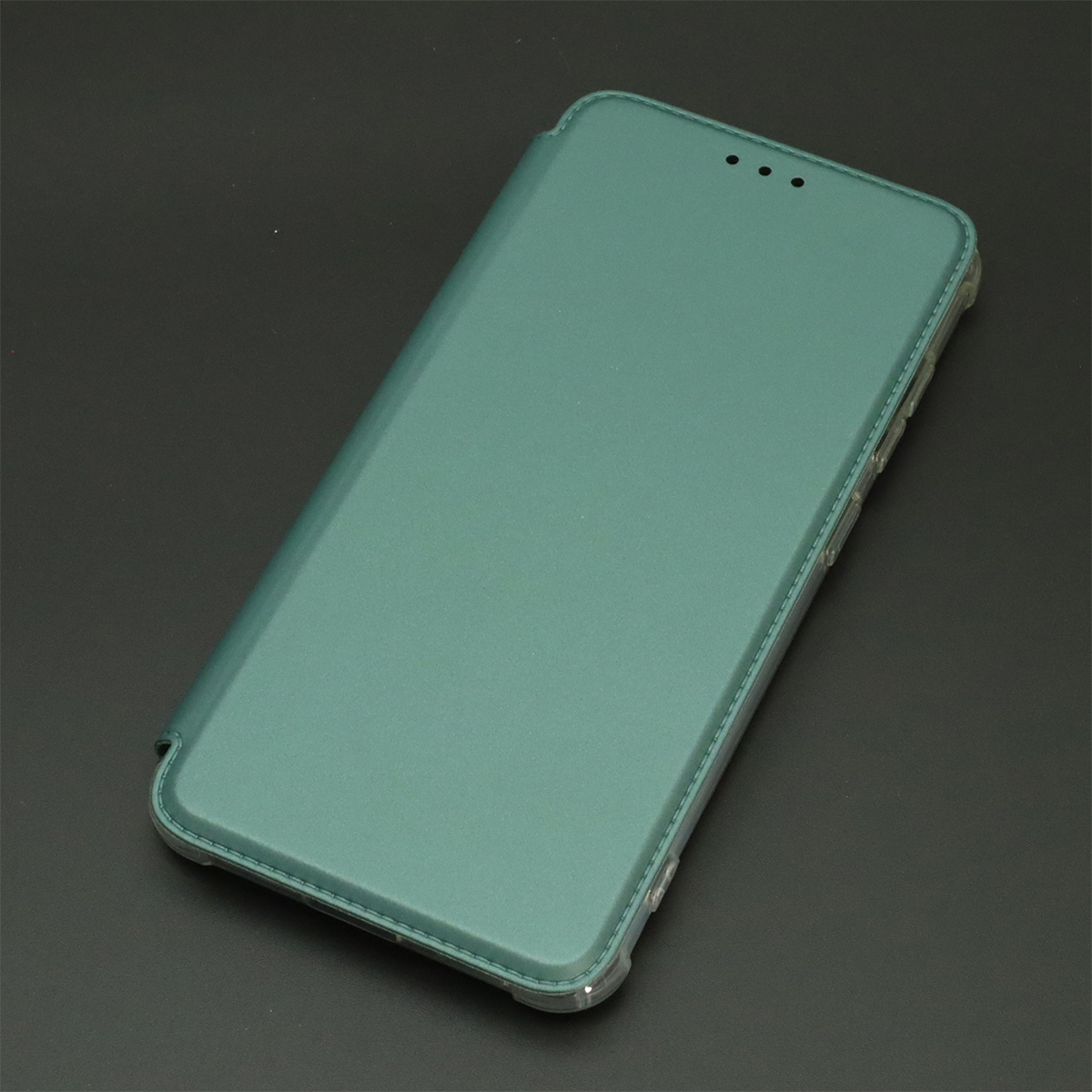 Чехол книжка для SAMSUNG Galaxy S21 FE (SM-G990B), экокожа, визитница, цвет темно зеленый