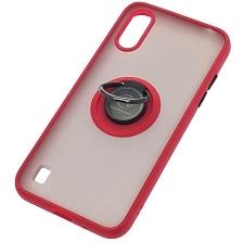 Чехол накладка для SAMSUNG Galaxy A01 (SM-A015F), силикон, пластик, кольцо держатель, цвет окантовки красный