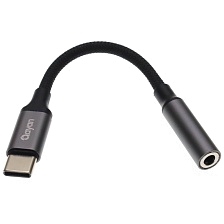 Аудио кабель, переходник QAYAN QAC-197 USB Type C (папа) на AUX (Jack 3.5 мм) (мама), нейлон, длина 12 см, цвет черный