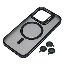 Чехол накладка Sky Armor с поддержкой MagSafe для APPLE iPhone 15 Pro, защитные стекла камер, подставка, матовый, цвет черный Чехол накладка Sky Armor с поддержкой MagSafe для APPLE iPhone 15 Pro, защитные стекла камер, подставка, матовый, цвет черный