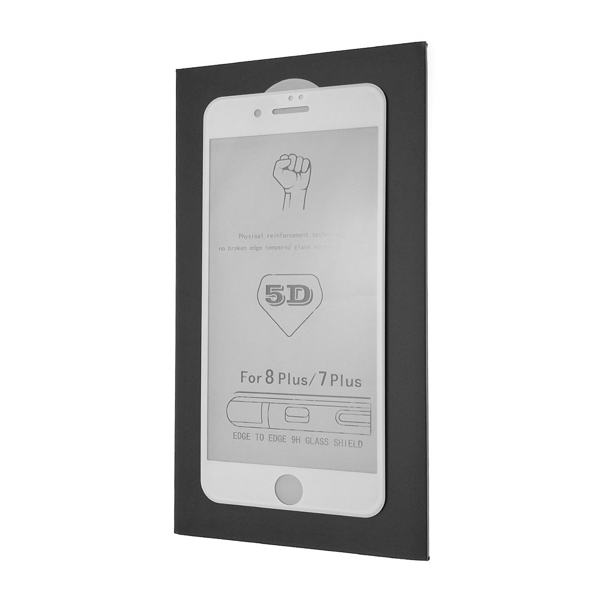 Защитное стекло 5D 9H OK SOLID для APPLE iPhone 7 Plus, iPhone 8 Plus, цвет окантовки белый.