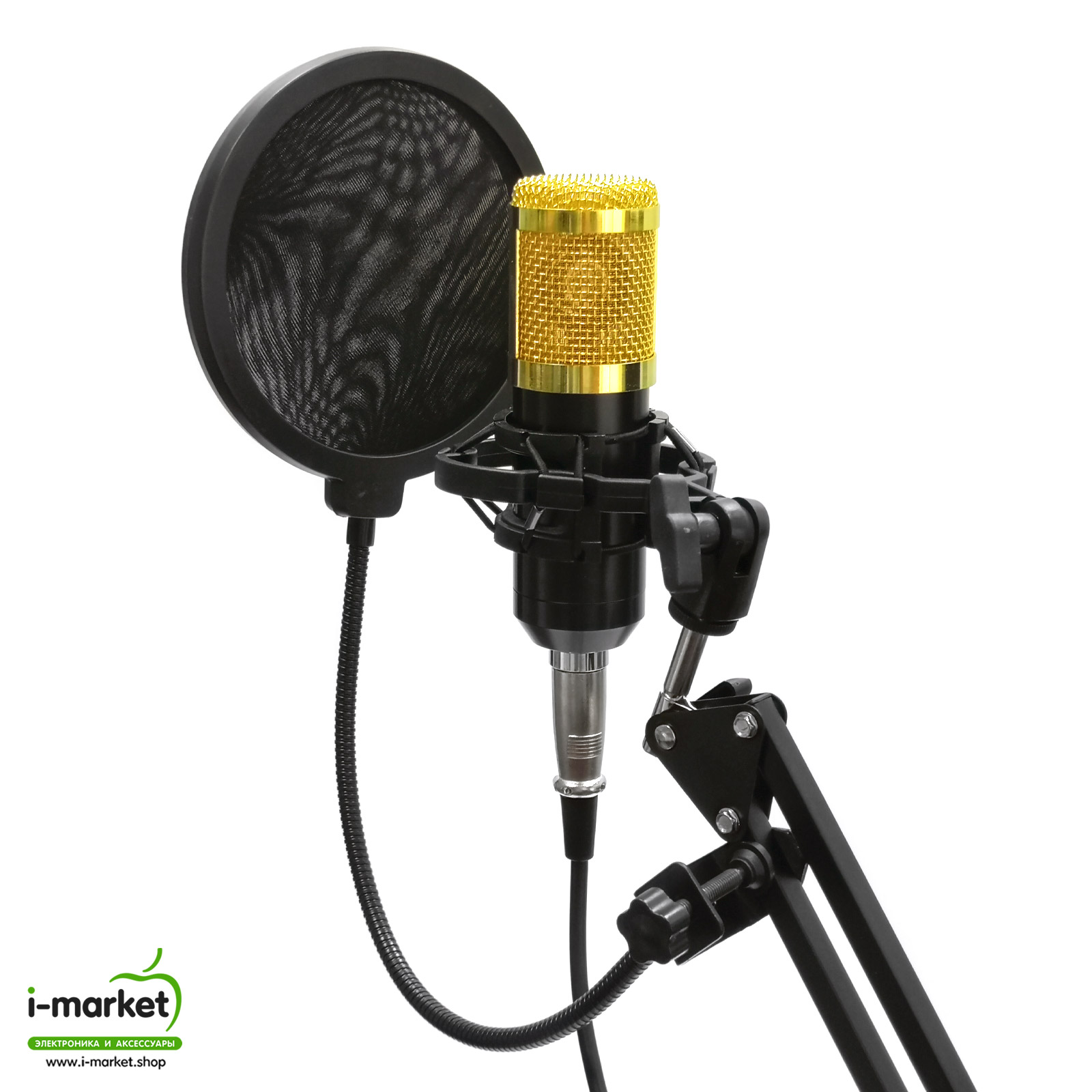 Микрофон подвесной BRF, разъем Jack 3.5, конденсаторный, цвет черный-золотистый.