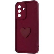 Чехол накладка для SAMSUNG Galaxy A56, силикон, 3D сердце, защита камеры, бортики, цвет бордовый