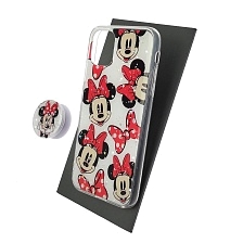 Чехол накладка для APPLE iPhone 11, силикон, фактурный глянец, с поп сокетом, рисунок Minnie mouse