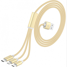 USB-Дата кабель "Baseus" Rapid Series Type-C 3 в 1 кабель 1.2M для Micro+Lightning+Type-C цвет золот.