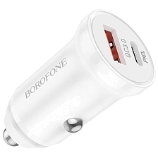 АЗУ (Автомобильное зарядное устройство) BOROFONE BZ18A, 3А, 20W, 1 USB, 1 USB Type C, PD20W, QC3.0, цвет белый