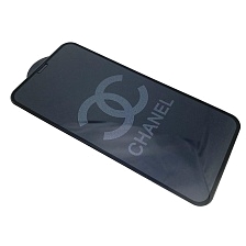 Защитное стекло "9D" GLASS FULL GLUE для APPLE iPhone X/XS (5.8"), с рисунком лого CHANEL цвет канта черный.