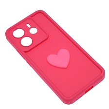 Чехол накладка для XIAOMI REDMI NOTE 14, силикон, 3D сердце, защита камеры, бортики, цвет розовый