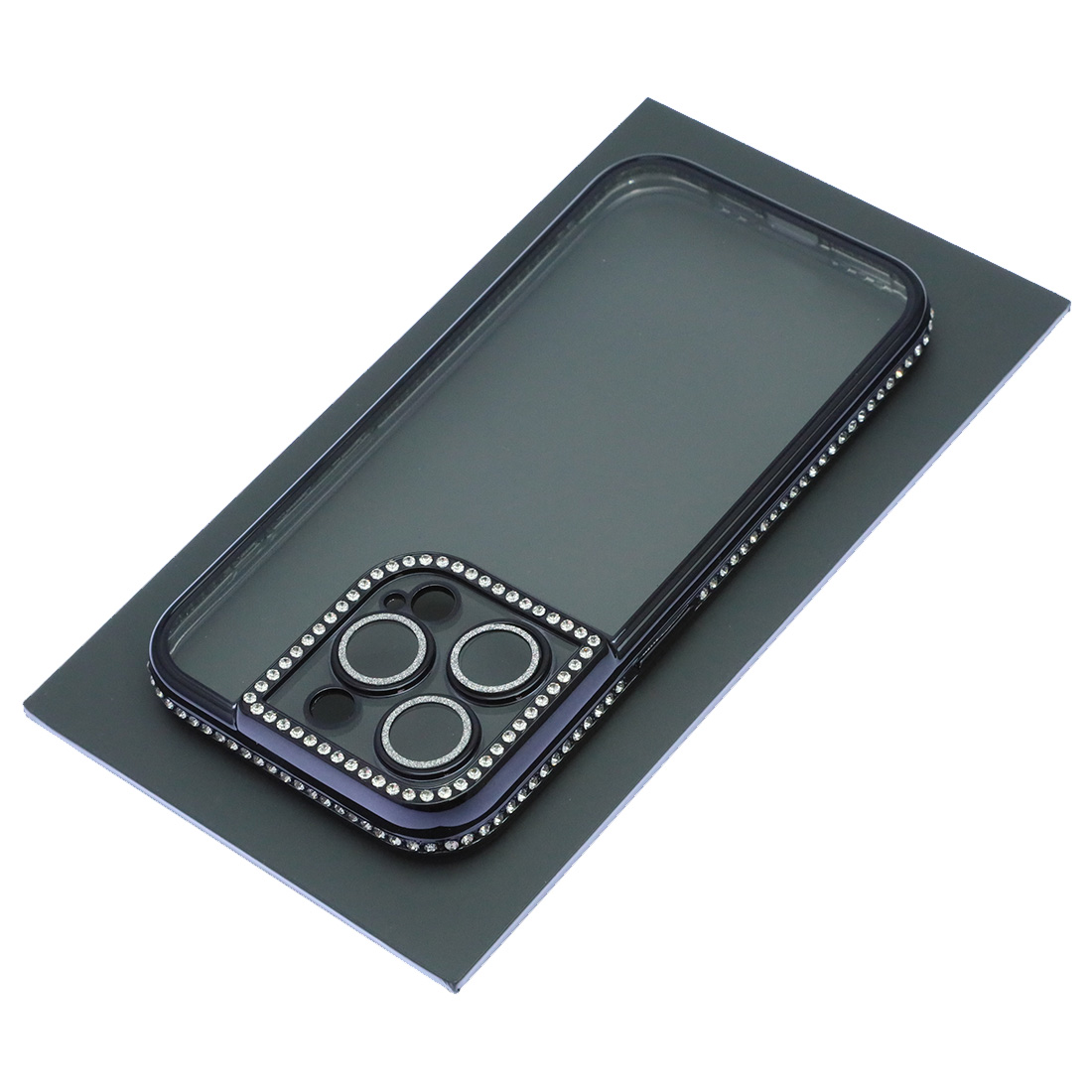Чехол накладка для APPLE iPhone 15 Pro, силикон, защита камеры, стразы, цвет окантовки черный Чехол накладка для APPLE iPhone 15 Pro, силикон, защита камеры, стразы, цвет окантовки черный