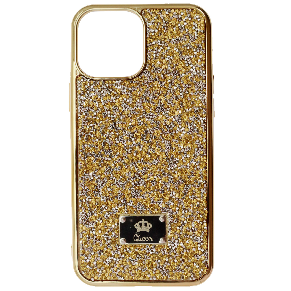 Чехол накладка Queen для APPLE iPhone 13 Pro Max (6.7), силикон, стразы, цвет золотистый Чехол накладка Queen для APPLE iPhone 13 Pro Max (6.7), силикон, стразы, цвет золотистый