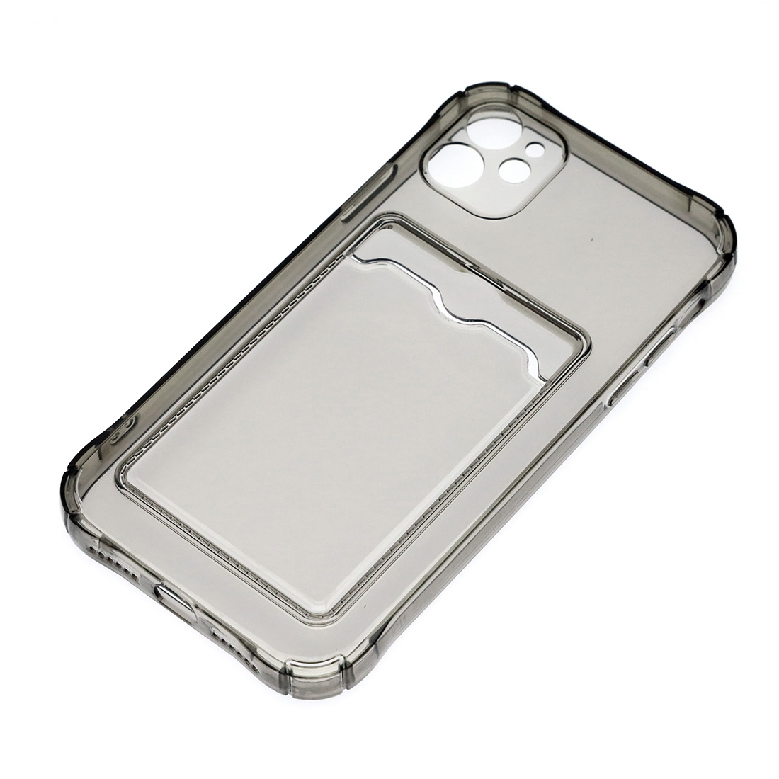 Чехол накладка CARD CASE для APPLE iPhone 11, защита камеры, силикон, отдел для карт, цвет прозрачно черный