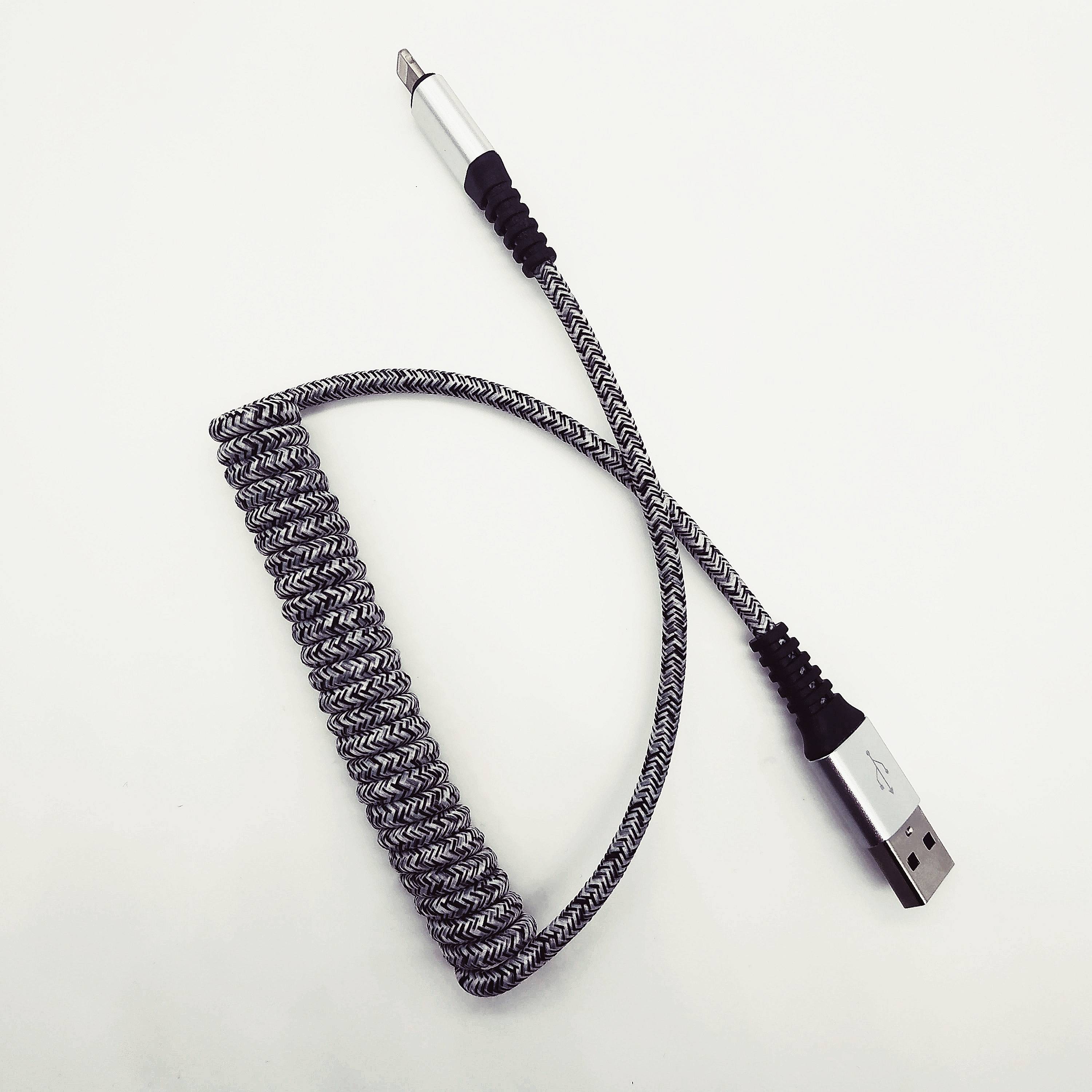 USB Дата-кабель APPLE Lightning 8-pin, витой в кожаной оплётке, 1.2 метра, 3A, цвет серый.