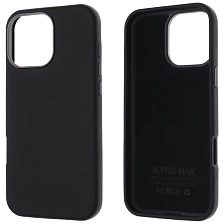 Чехол накладка для APPLE iPhone 16 Pro Max (6.9"), силикон, пластик, текстура кожи, бархат, цвет черный