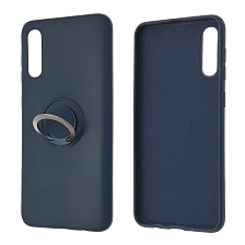Чехол накладка RING для SAMSUNG Galaxy A50S (SM-A507F), Galaxy A30S (SM-A307F), Galaxy A50 (SM-A505F), силикон, кольцо держатель, цвет темно синий