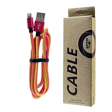 USB Дата-кабель APPLE lightning 8-pin, длина 1 метр, тканевое армирование, цвет красный.