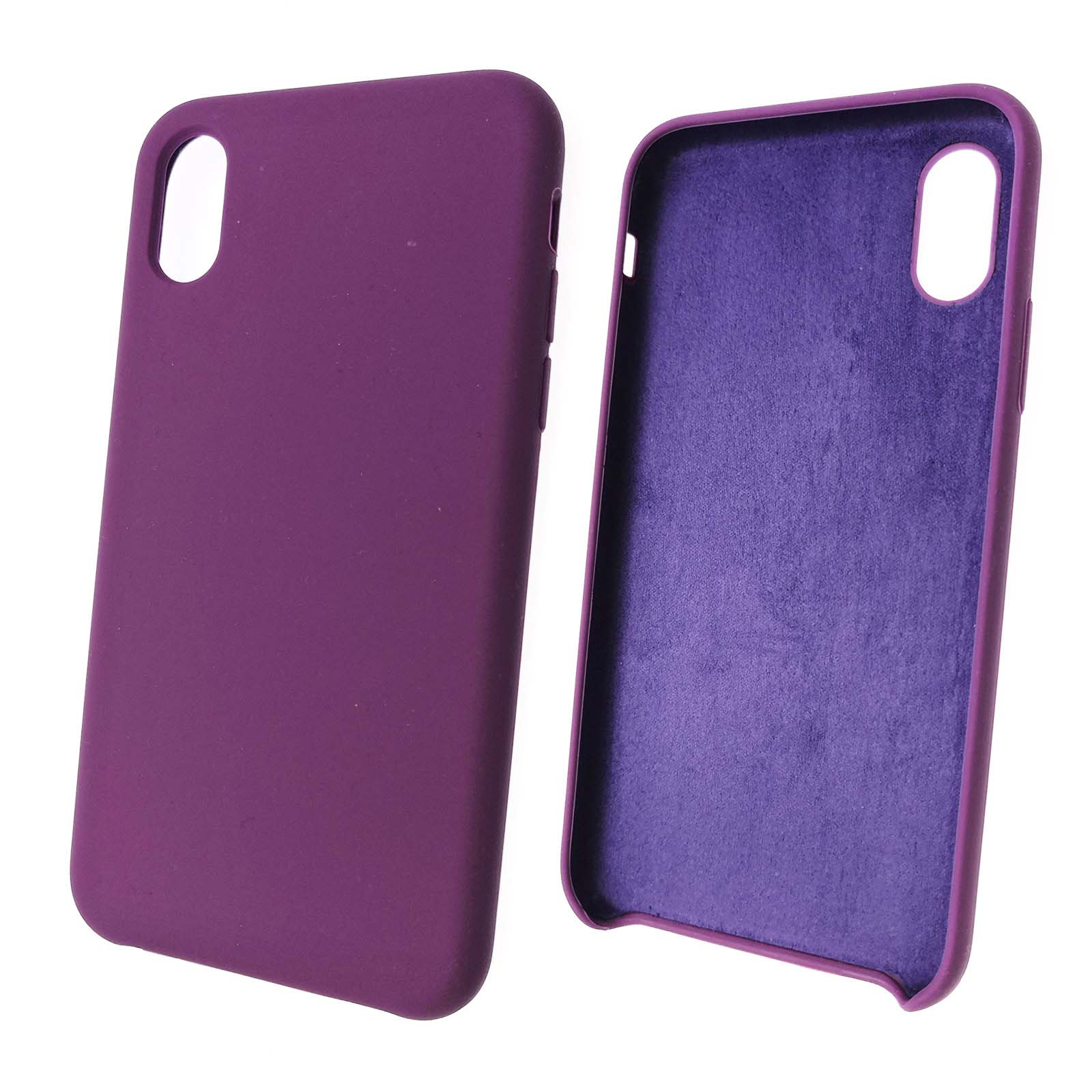 Чехол накладка Silicon Case для APPLE iPhone X, iPhone XS, силикон, бархат, цвет фиолетовый.