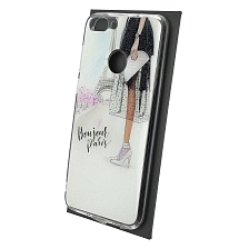Чехол накладка для HUAWEI Honor 9 Lite, Honor 7S, P Smart, силикон, глянцевый, блестки, рисунок Bonjour Paris