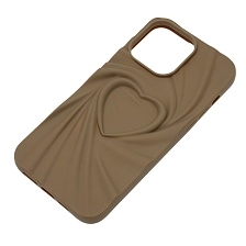 Чехол накладка для APPLE iPhone 14 Pro Max, силикон, 3D сердце, цвет коричневый