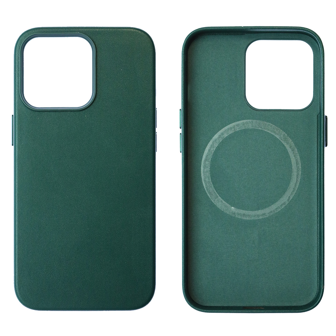 Чехол накладка Leather Case с поддержкой MagSafe для APPLE iPhone 13 Pro, силикон, бархат, экокожа, цвет темно зеленый