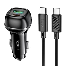 АЗУ (Автомобильное зарядное устройство) HOCO Z58A с кабелем Type C на Type C, 48W, 1 USB QC3.0, 1 Type C PD30W, длина кабеля 1 метр, цвет черный
