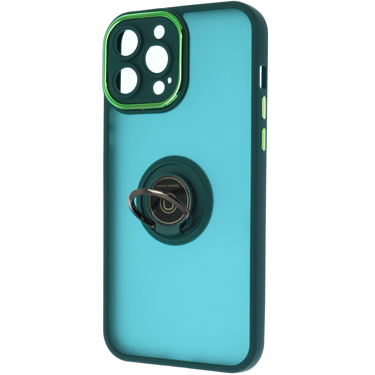 Чехол накладка KING для APPLE iPhone 13 Pro Max (6.7"), силикон, пластик, кольцо держатель, защита камеры, цвет окантовки темно зеленый
