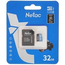 Карта памяти MicroSDHC 32GB NETAC P500 Standard (NT02P500STN-032G-R), Class 10 UHS-I, 90 Mb/s, с адаптером