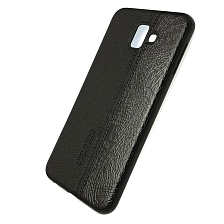 Чехол накладка для SAMSUNG Galaxy J6 Plus (SM-J610), силикон, под кожу, цвет черный.