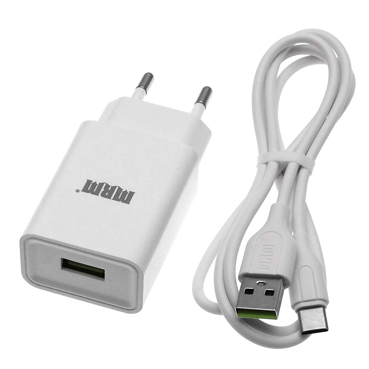 СЗУ (Сетевое зарядное устройство) MRM MR21t, 1 USB порт, 2.4A MAX, USB кабель Type-C, длина 1м, цвет белый