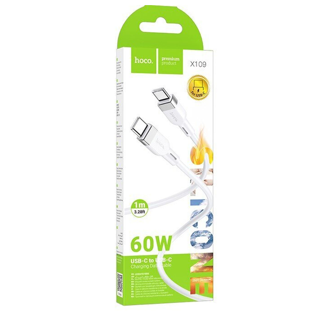 Кабель HOCO X109 Energy USB Type C на USB Type C, 60W, длина 1 метр, цвет белый Кабель HOCO X109 Energy USB Type C на USB Type C, 60W, длина 1 метр, цвет белый
