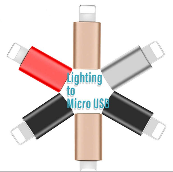 Переходник разъёма micro USB => iPhone 8 pin lightning металл цвет золотистый.