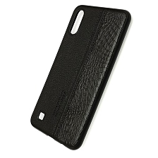 Чехол накладка для SAMSUNG Galaxy A10 (SM-A105), силикон, под кожу, цвет черный.