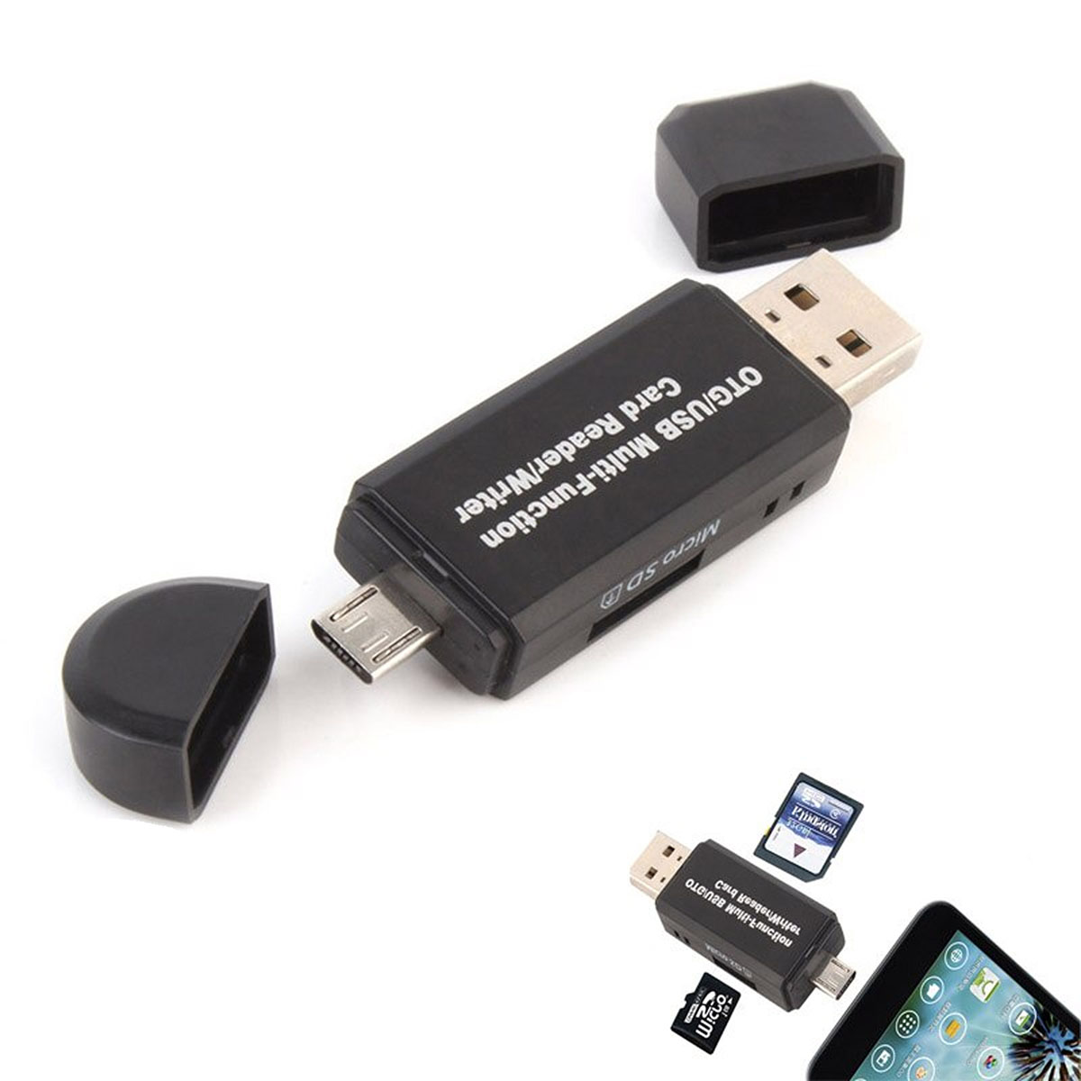 Fashion OTG+USB переходник / картридер / USB Хаб на Micro USB, с колпачком.