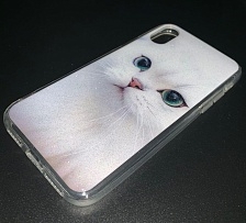 Чехол накладка для APPLE iPhone X, XS, силикон, рисунок Мордочка белого кота.