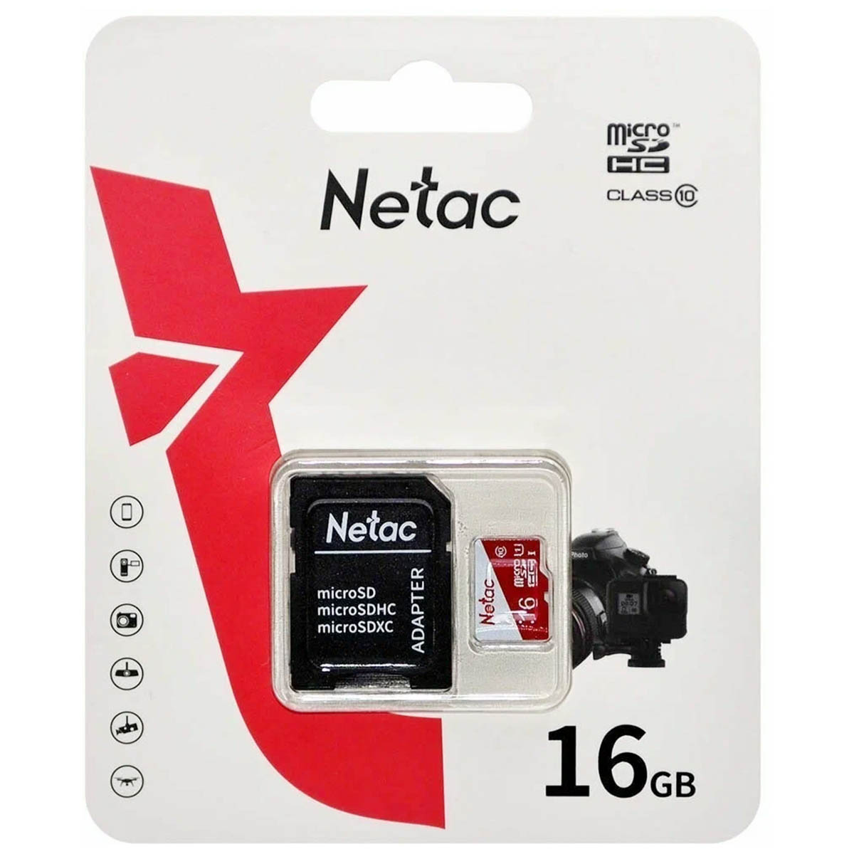 Карта памяти MicroSDHC 16GB NETAC P500 Eco Class 10, с адаптером