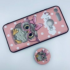 Чехол накладка для HUAWEI View 20, силикон, с поп сокетом, рисунок Совенок.