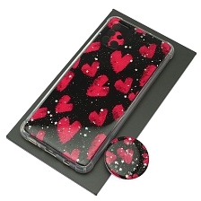 Чехол накладка для SAMSUNG Galaxy A51, силикон, фактурный глянец, с поп сокетом, рисунок Сердечки