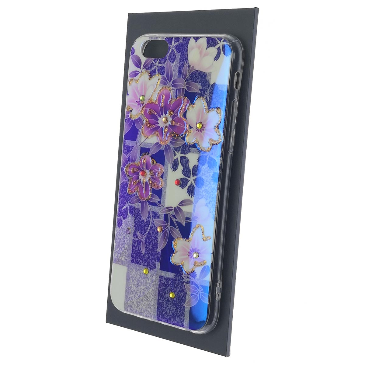 Чехол накладка для APPLE iPhone 6, iPhone 6G, iPhone 6S, силикон, со стразами 3D, рисунок Цветочки